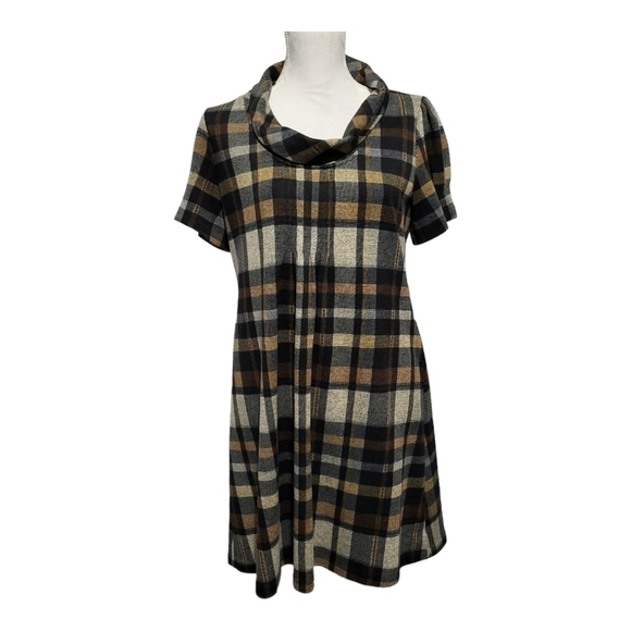 Christopher & Banks Dresses & Skirts - Christopher & Banks Dress Plaid Shift Short-Sleeve Brown Size 14 Plaid Pleats